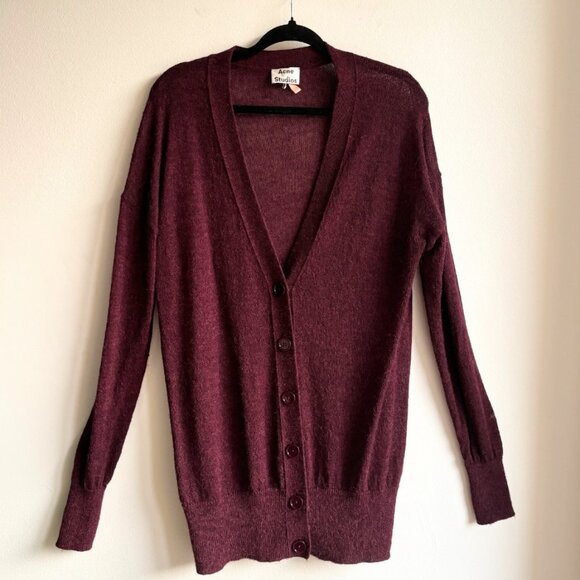 SzS Acne Studios Rhoda Alpaca Unisex Long Aubergine Cardigan – NWOT Oversized - Picture 2 of 11